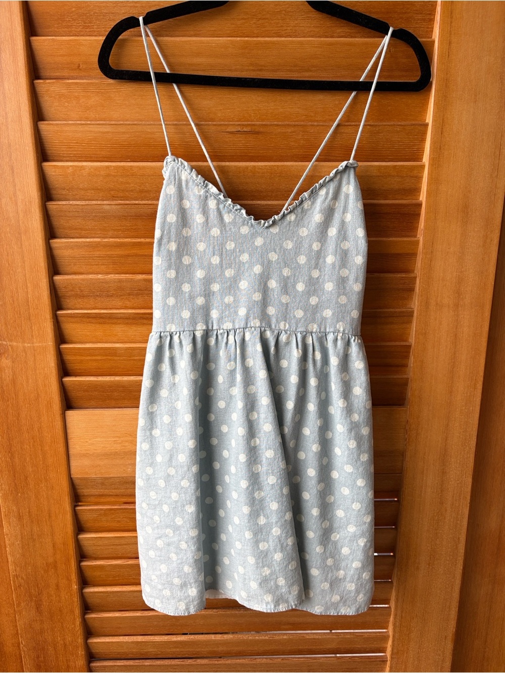 Zara Light Blue Polka Dot Spaghetti Strap Dress with Lace-Up Front and pockets - Picture 1 of 8